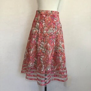 Sachin & Babi Women Elegant Pink Beige Floral Sheer Trim Midi Skirt Size 4